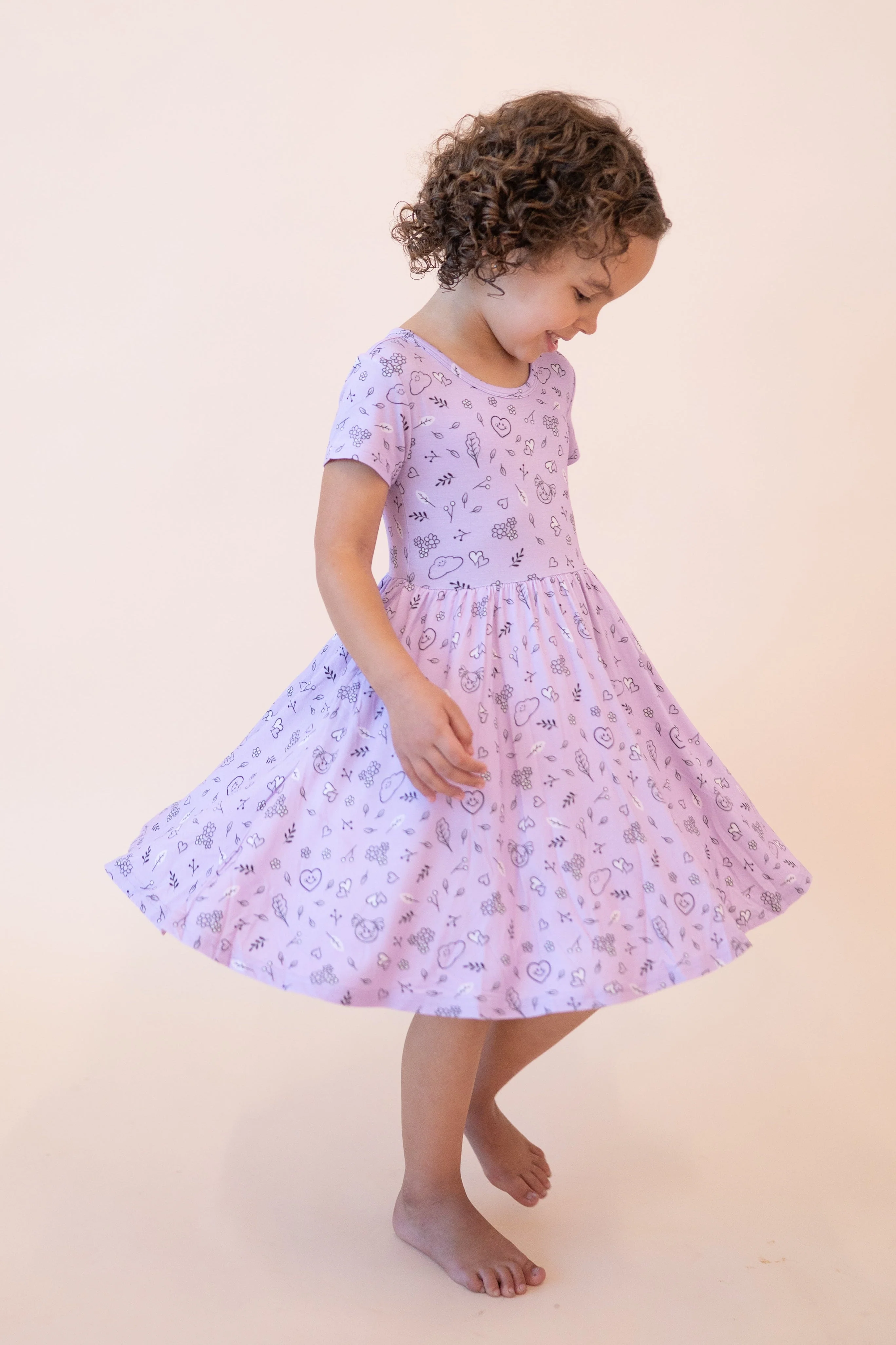 Dress - Mini Smiley® Lilac Doodle - Luxe Bamboo - Image 5