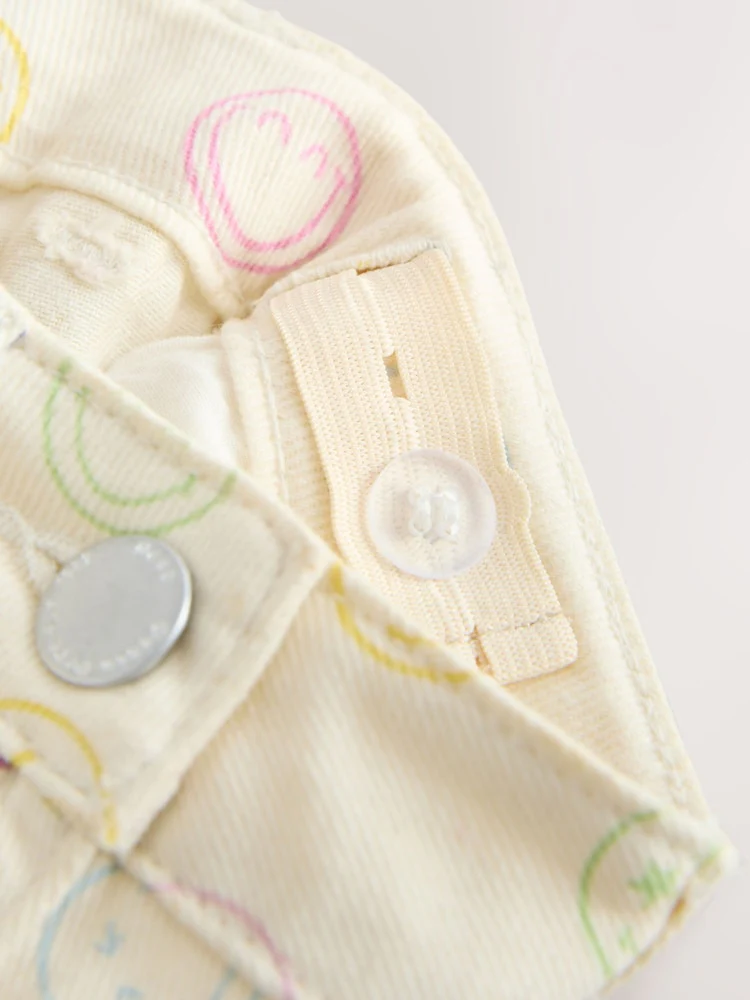 Ecru Multicolour Smiley World Regular Length Frayed Edge Denim Shorts - Image 9