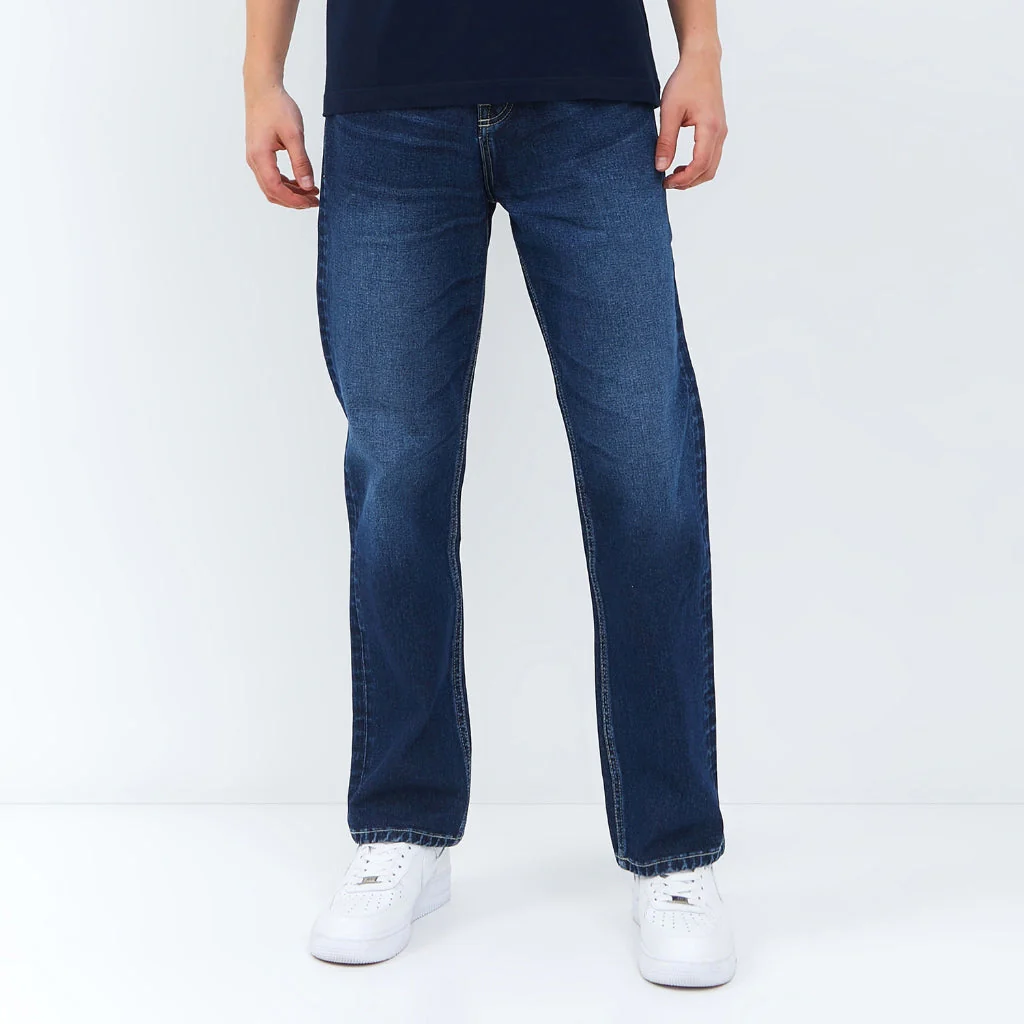 Emba Jeans I Smileyworld - Celana Panjang Loose Straight Fit Material Denim Warna Dark Stone - Freddy