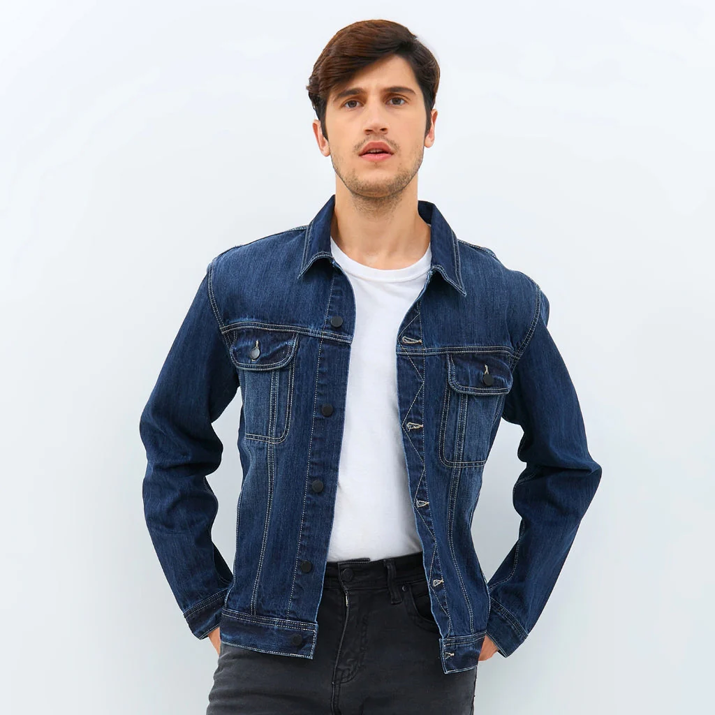 Emba Jeans I Smileyworld - Jaket Trucker Smiley Pria Regular Fit Material Denim Warna Heavy Stone - Chuck