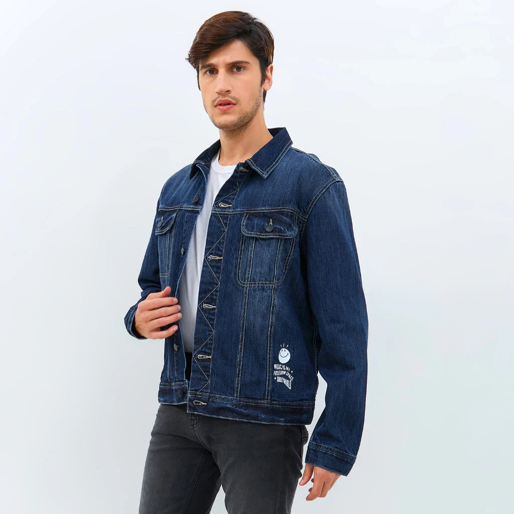 Emba Jeans I Smileyworld - Jaket Trucker Smiley Pria Regular Fit Material Denim Warna Heavy Stone - Chuck - Image 2