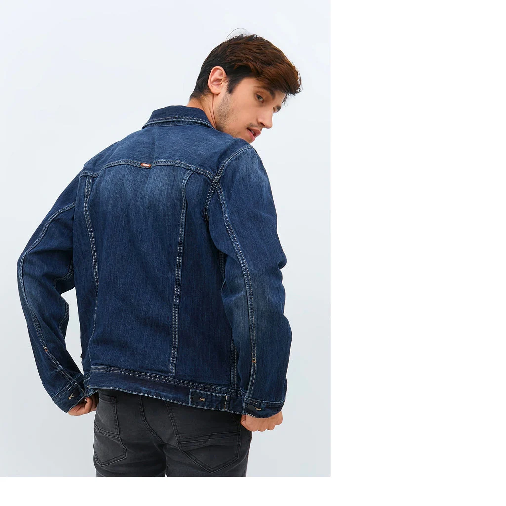 Emba Jeans I Smileyworld - Jaket Trucker Smiley Pria Regular Fit Material Denim Warna Heavy Stone - Chuck - Image 3