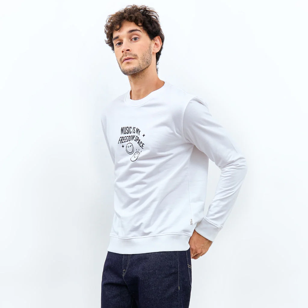 Emba Jeans I Smileyworld - Men's Smiley Sweatshirt, Baby Terry Material, White - Levon - Image 2