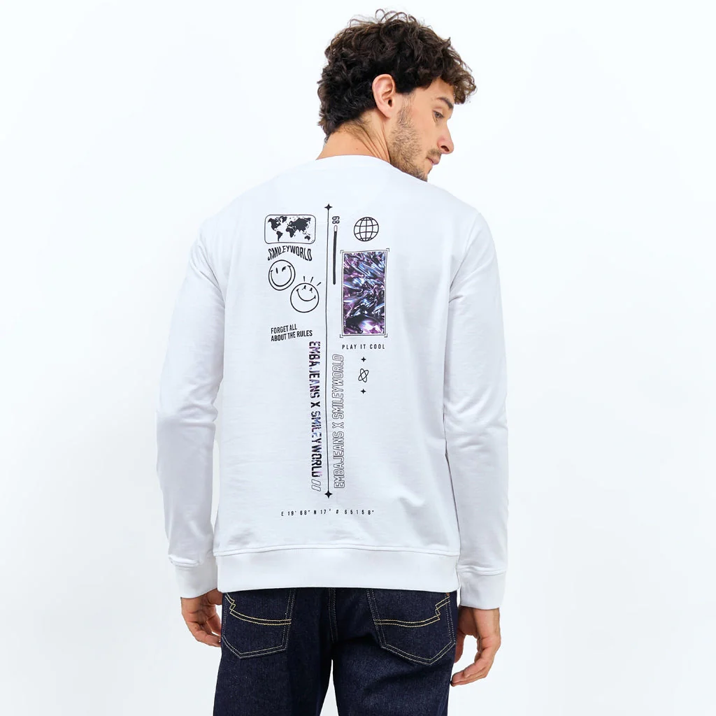 Emba Jeans I Smileyworld - Men's Smiley Sweatshirt, Baby Terry Material, White - Levon - Image 3