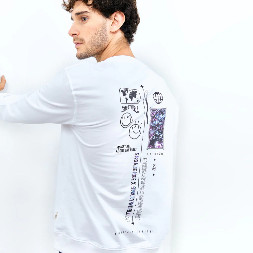 Emba Jeans I Smileyworld - Men's Smiley Sweatshirt, Baby Terry Material, White - Levon - Image 4