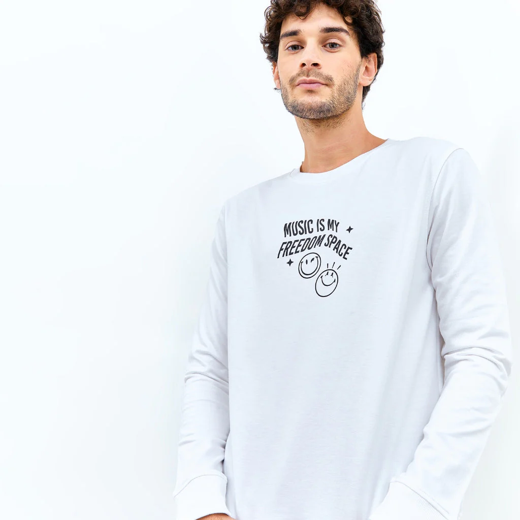 Emba Jeans I Smileyworld - Men's Smiley Sweatshirt, Baby Terry Material, White - Levon - Image 5