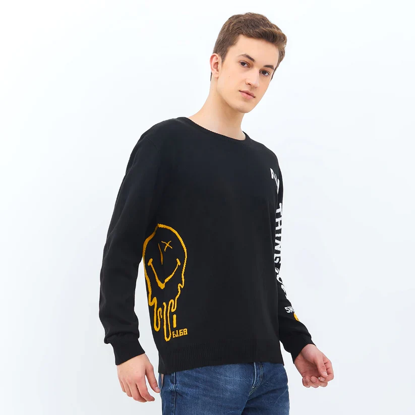 Emba Jeans I Smileyworld - Men'S Smiley Sweatshirt Knit Material Black - Valley - Image 2