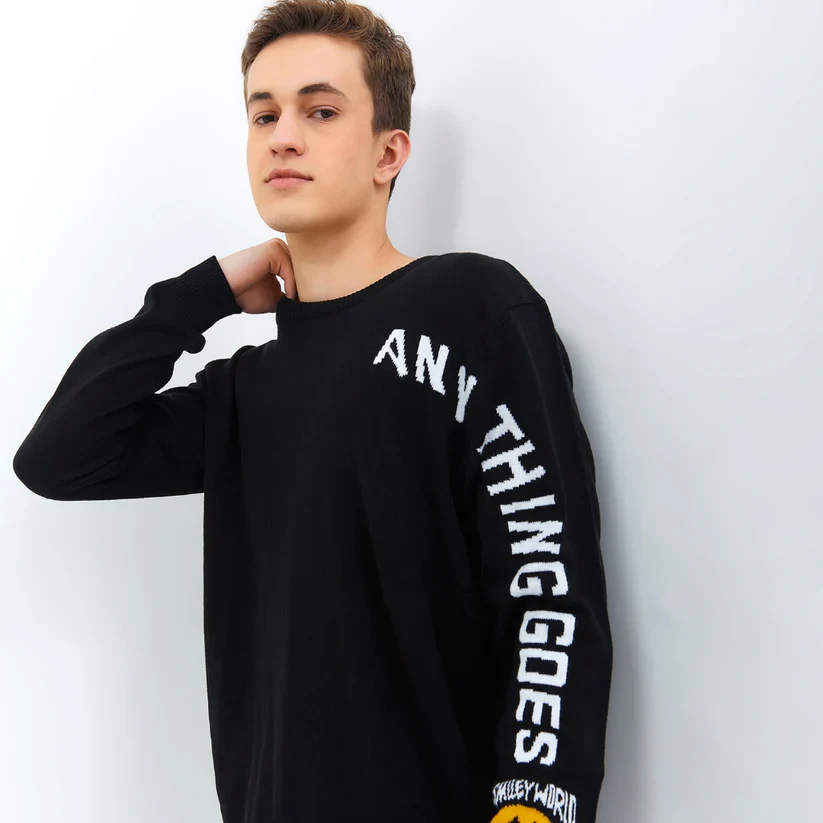 Emba Jeans I Smileyworld - Men'S Smiley Sweatshirt Knit Material Black - Valley - Image 4