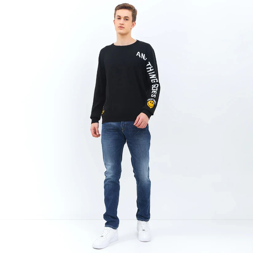Emba Jeans I Smileyworld - Men'S Smiley Sweatshirt Knit Material Black - Valley - Image 6