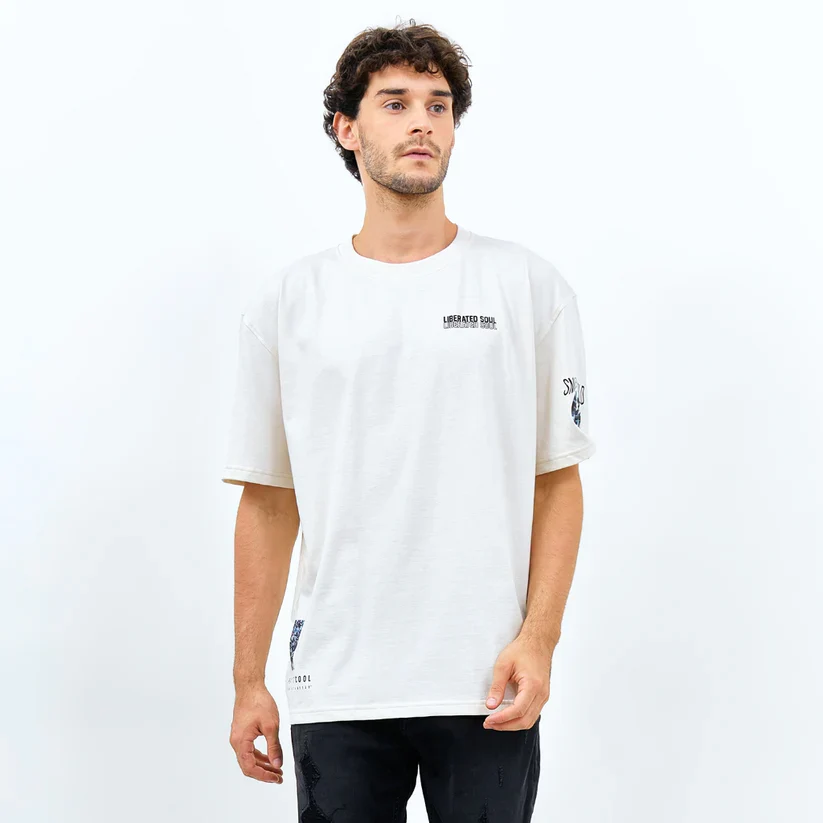 Emba Jeans I Smileyworld - T-Shirt Smiley Oversize Material Single Jersey Warna Putih - Buckley