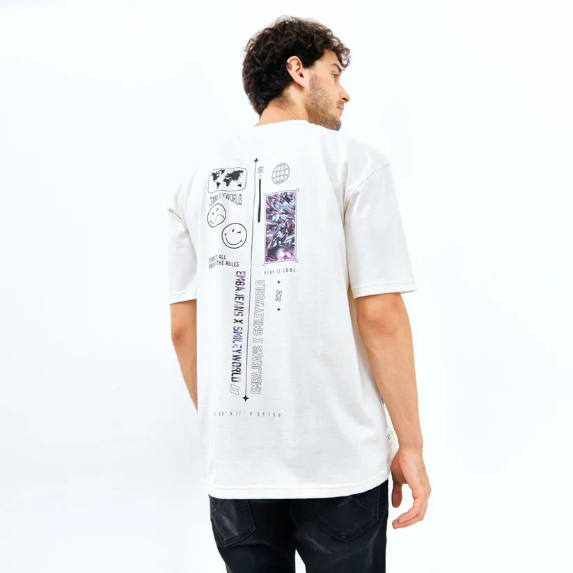Emba Jeans I Smileyworld - T-Shirt Smiley Oversize Material Single Jersey Warna Putih - Buckley - Image 3