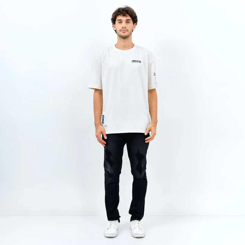 Emba Jeans I Smileyworld - T-Shirt Smiley Oversize Material Single Jersey Warna Putih - Buckley - Image 4