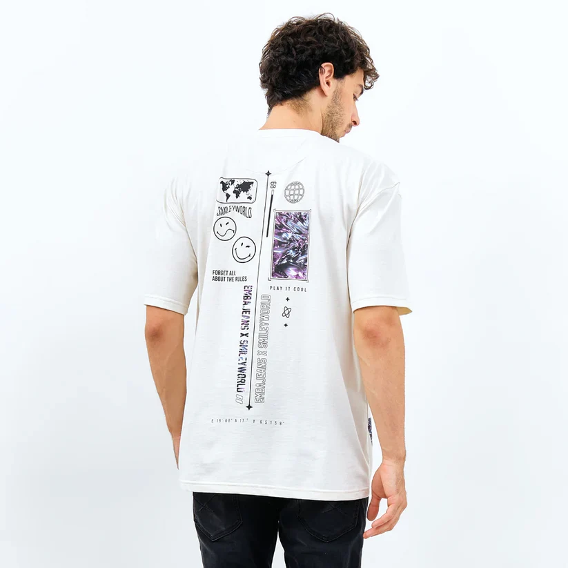 Emba Jeans I Smileyworld - T-Shirt Smiley Oversize Material Single Jersey Warna Putih - Buckley - Image 7