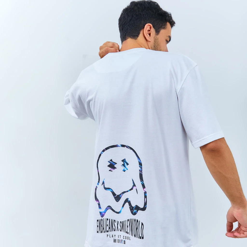 Emba Jeans I Smileyworld - T-Shirt Smiley Oversize Pria Material Single Jersey Warna Putih - Beck - Image 4
