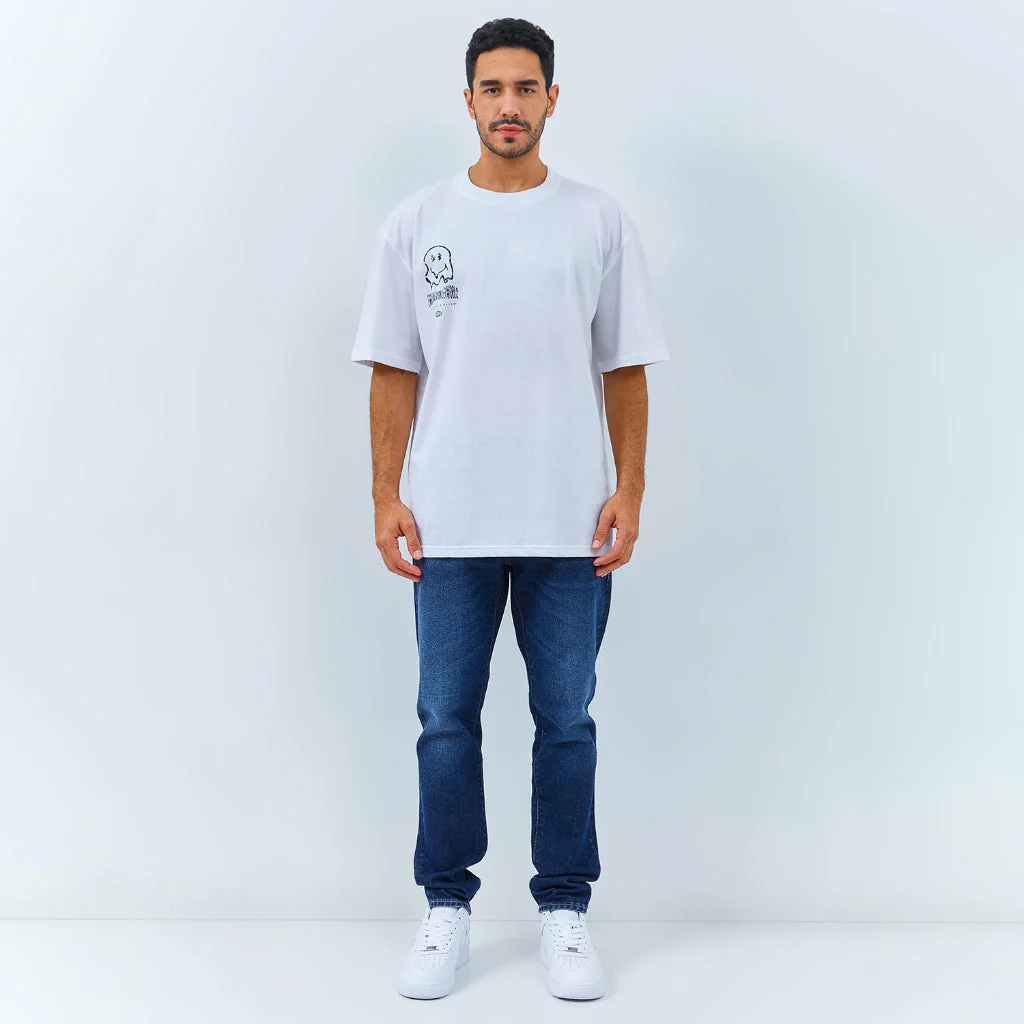 Emba Jeans I Smileyworld - T-Shirt Smiley Oversize Pria Material Single Jersey Warna Putih - Beck - Image 6
