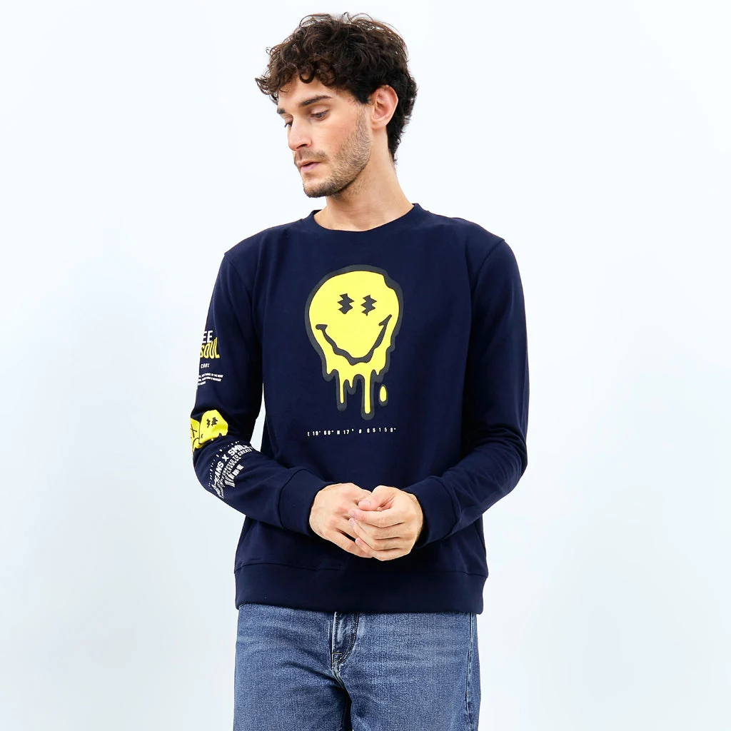 Emba Jeans L Smileyworld - Sweatshirt Smiley Pria Material Baby Terry Warna Navy - Stewart