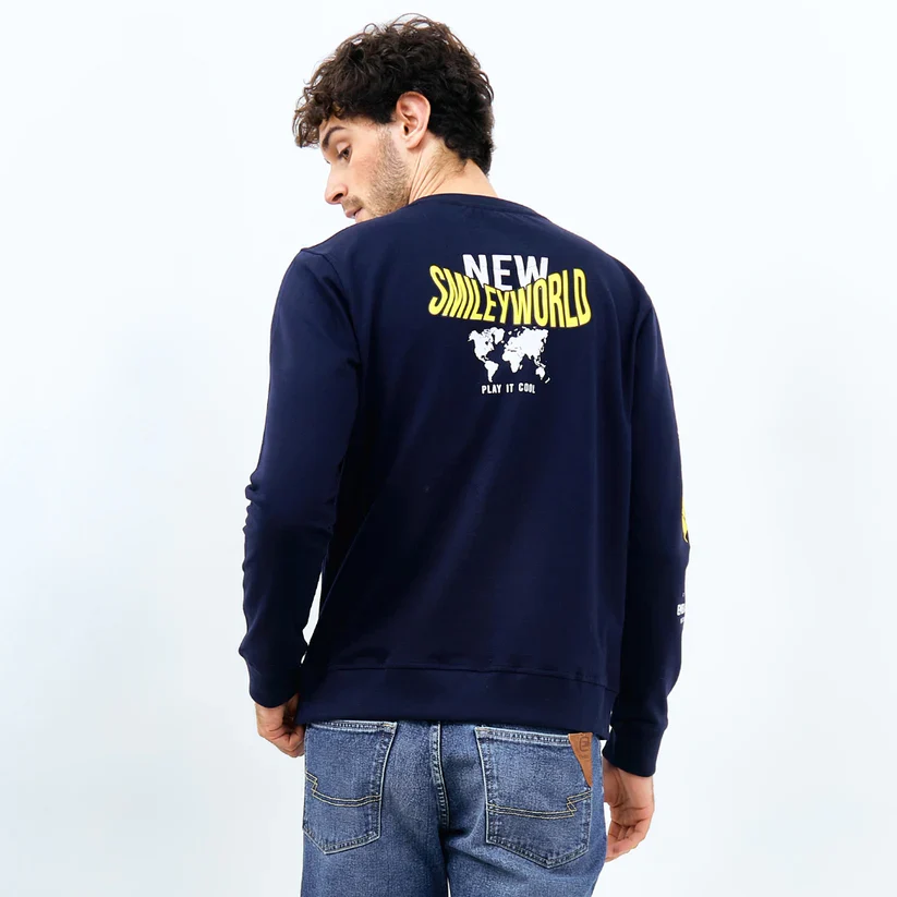 Emba Jeans L Smileyworld - Sweatshirt Smiley Pria Material Baby Terry Warna Navy - Stewart - Image 4