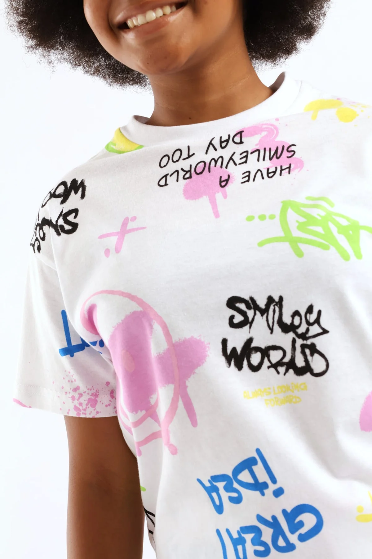 Girls Grafitti Oversized Tee - White - Image 4