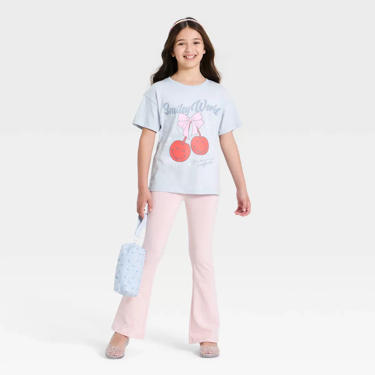 Girls' SmileyWorld Cherry Short Sleeve Graphic T-Shirt - Blue - Image 4