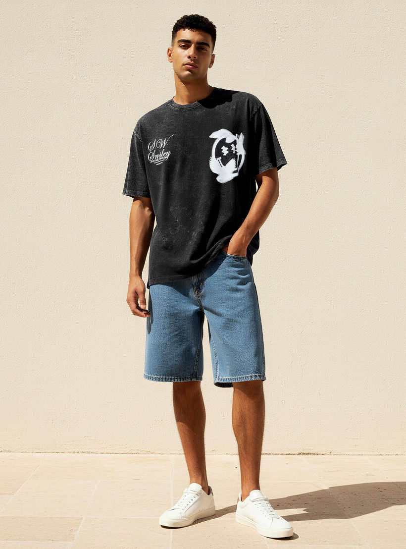 Men Regular Fit Crew Neck Short Sleeve S.W.SMILEY Print T-shirt - Image 3