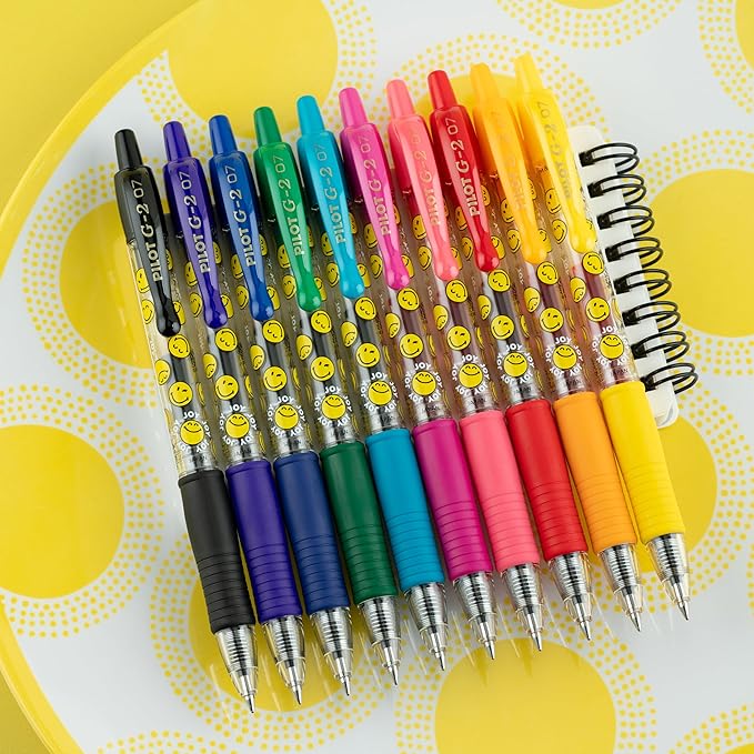 PILOT, G2 Premium Gel Roller Pens, G2 x SmileyWorld® Collection, Write Happier, 10 Pack Pouch, Fine Point 0.7 mm, Assorted - Image 5