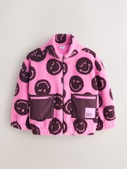 Pink/Berry Smiley Zip Up Borg Jacket (3-16yrs) - Image 5