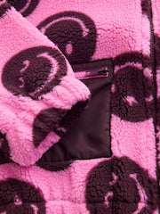 Pink/Berry Smiley Zip Up Borg Jacket (3-16yrs) - Image 8