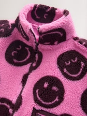 Pink/Berry Smiley Zip Up Borg Jacket (3-16yrs) - Image 9