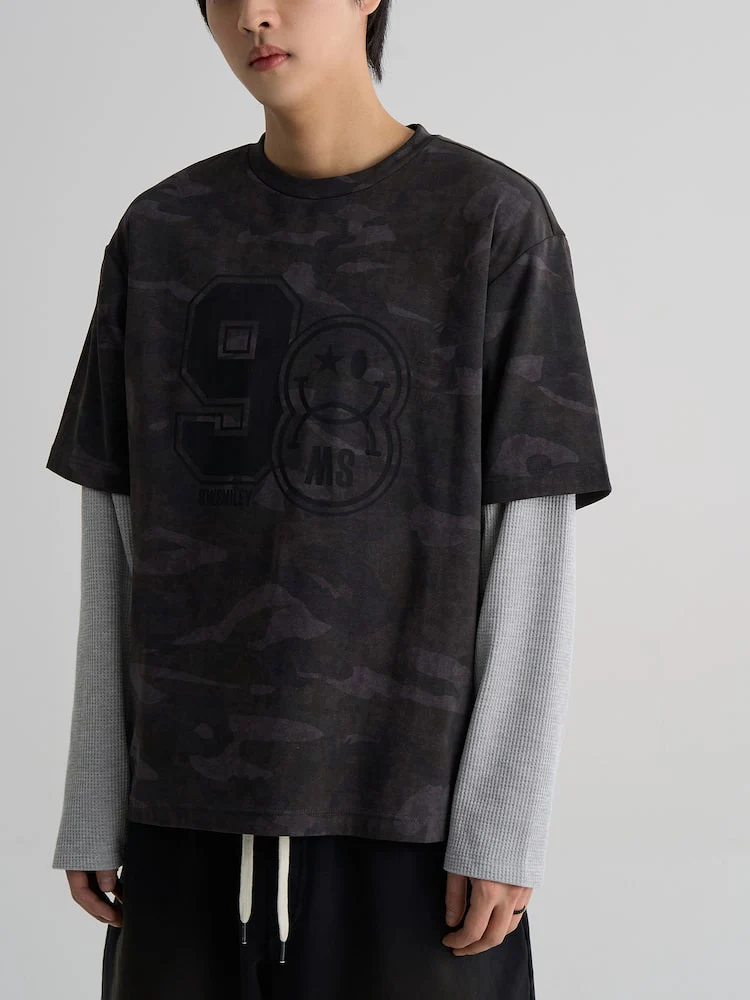 S.W.Smiley Camo Graphic Short Sleeve Tee - Black - Image 5