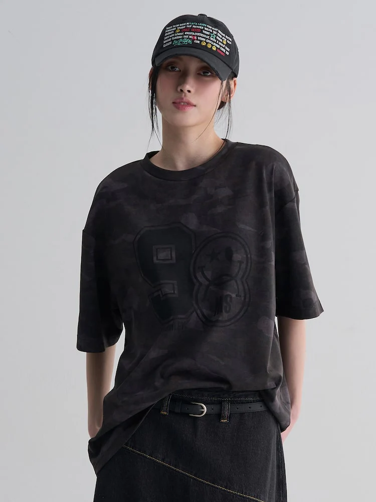 S.W.Smiley Camo Graphic Short Sleeve Tee - Black - Image 6