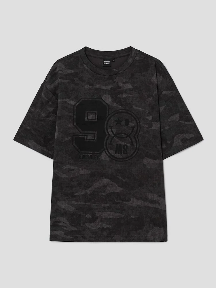 S.W.Smiley Camo Graphic Short Sleeve Tee - Black - Image 8