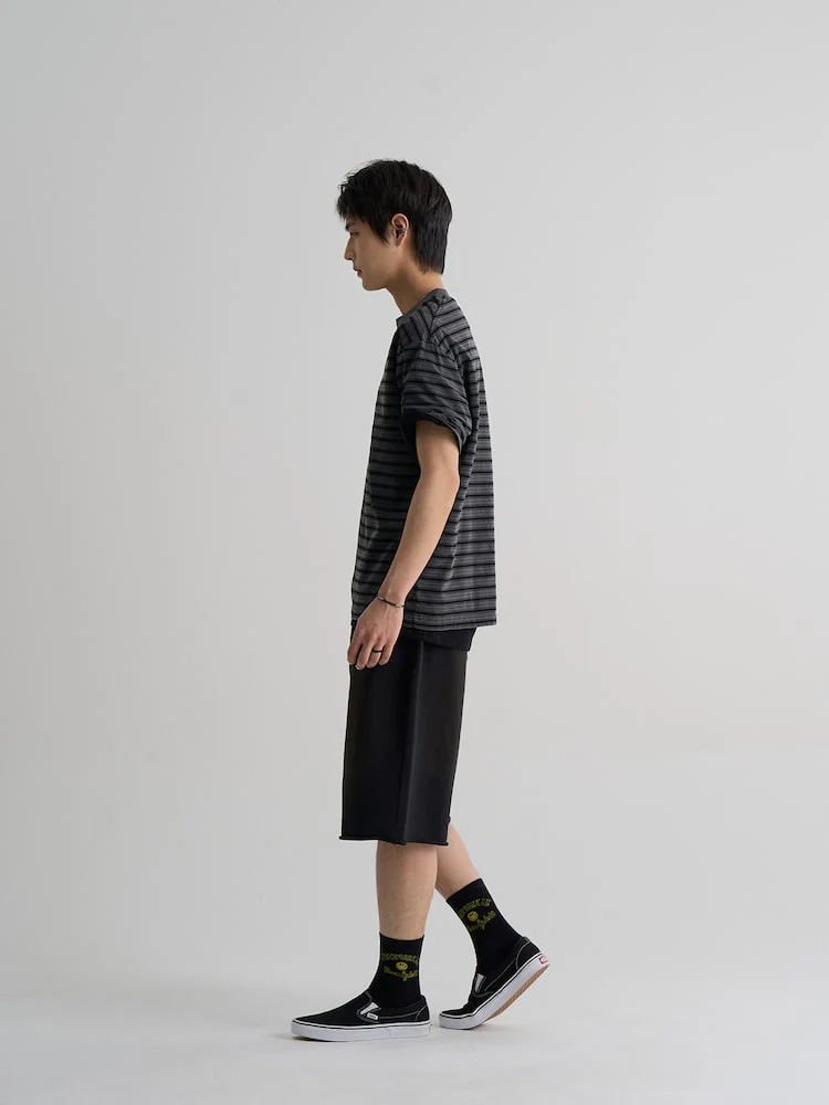 S.W.Smiley Dyed Bermuda Fit Sweatpants - Black - Image 3