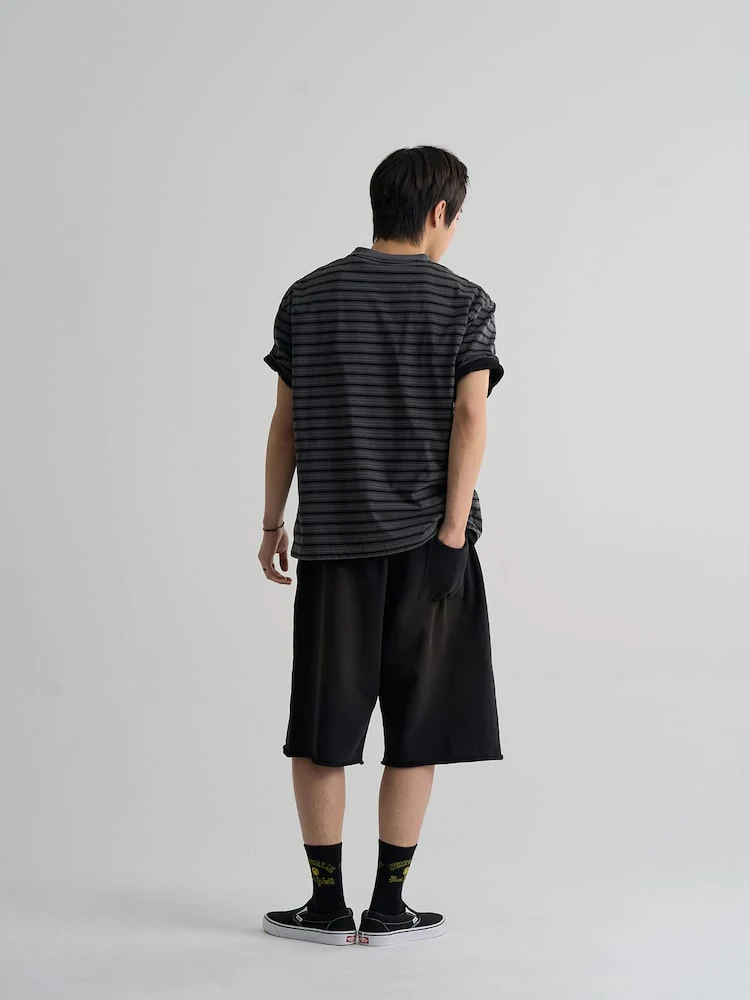 S.W.Smiley Dyed Bermuda Fit Sweatpants - Black - Image 5