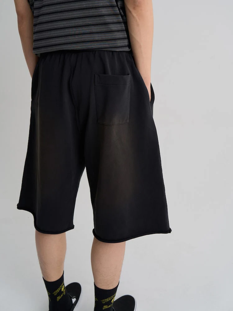 S.W.Smiley Dyed Bermuda Fit Sweatpants - Black - Image 6