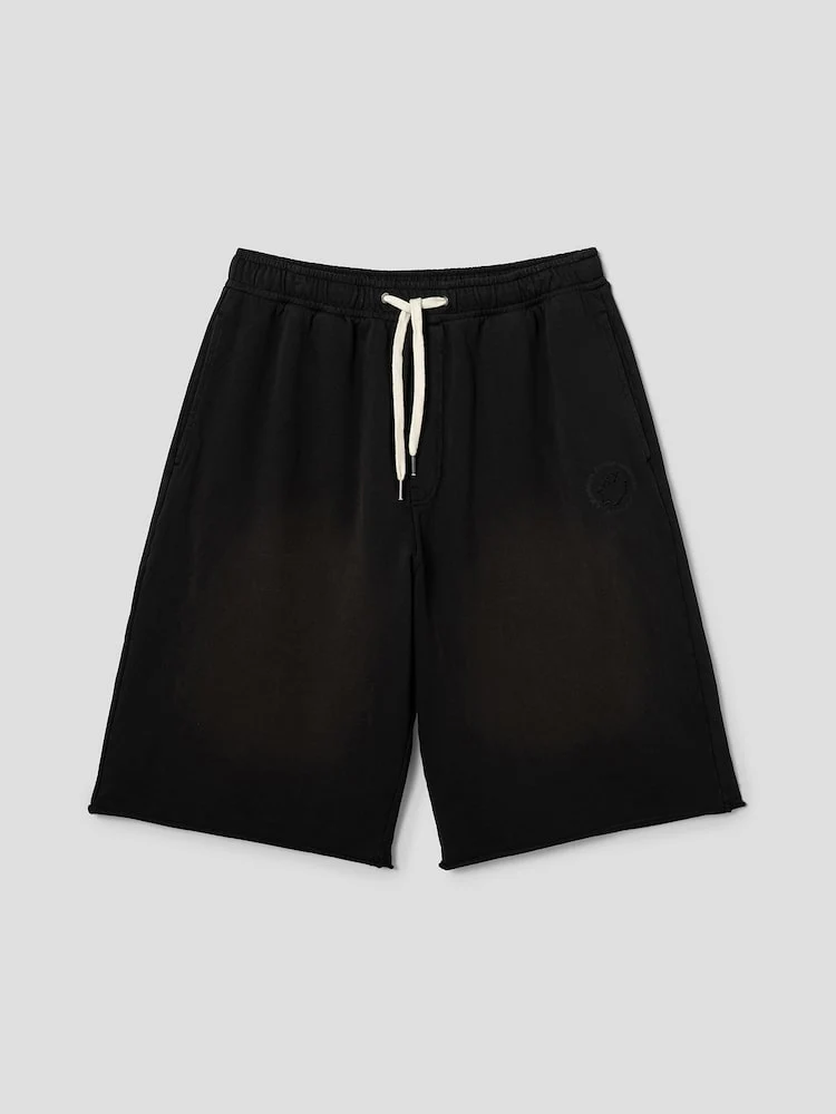 S.W.Smiley Dyed Bermuda Fit Sweatpants - Black - Image 7