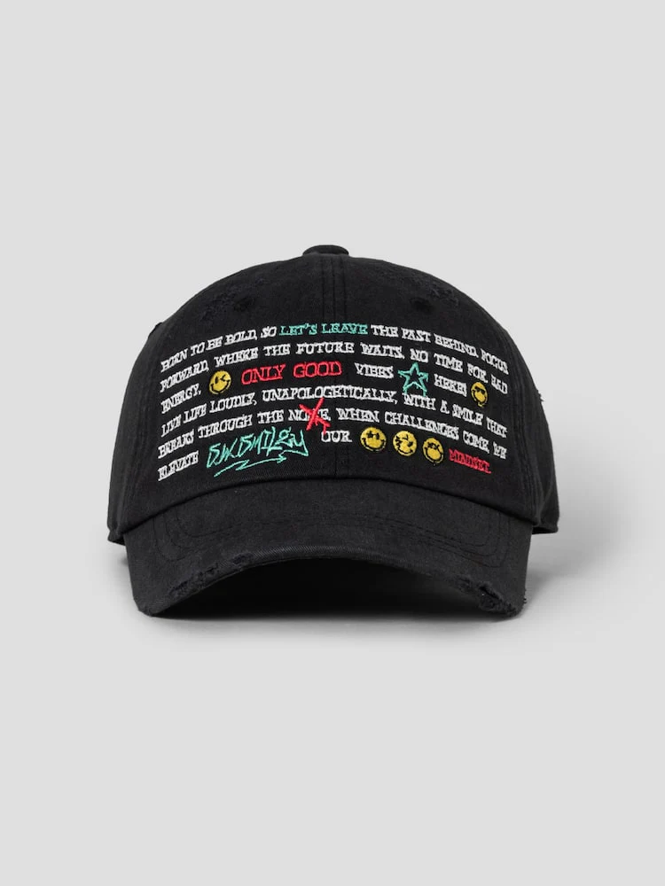 S.W.Smiley Embroidered Letter Cap - Black - Image 3