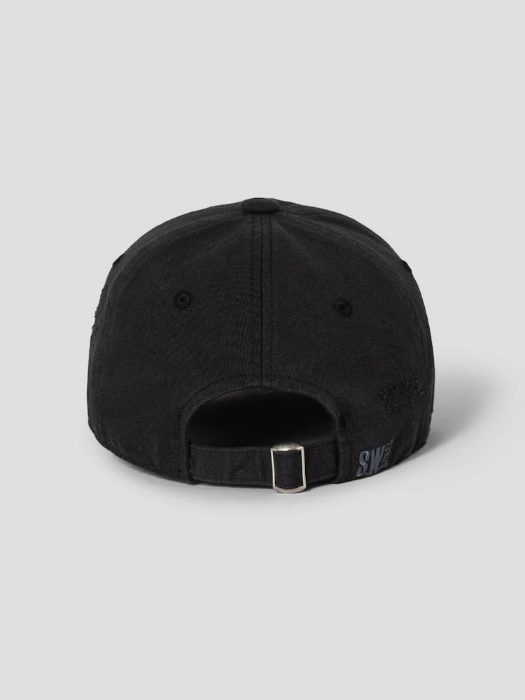 S.W.Smiley Embroidered Letter Cap - Black - Image 5