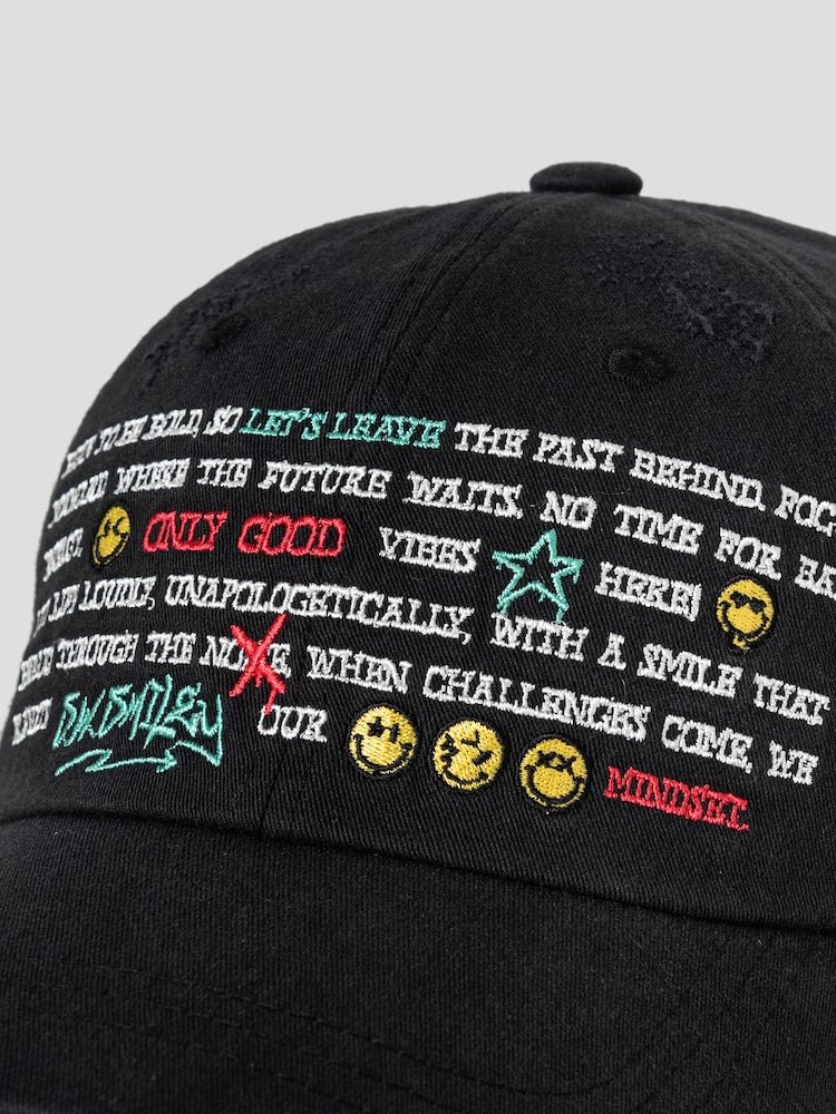 S.W.Smiley Embroidered Letter Cap - Black - Image 6