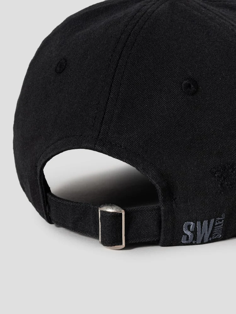 S.W.Smiley Embroidered Letter Cap - Black - Image 7
