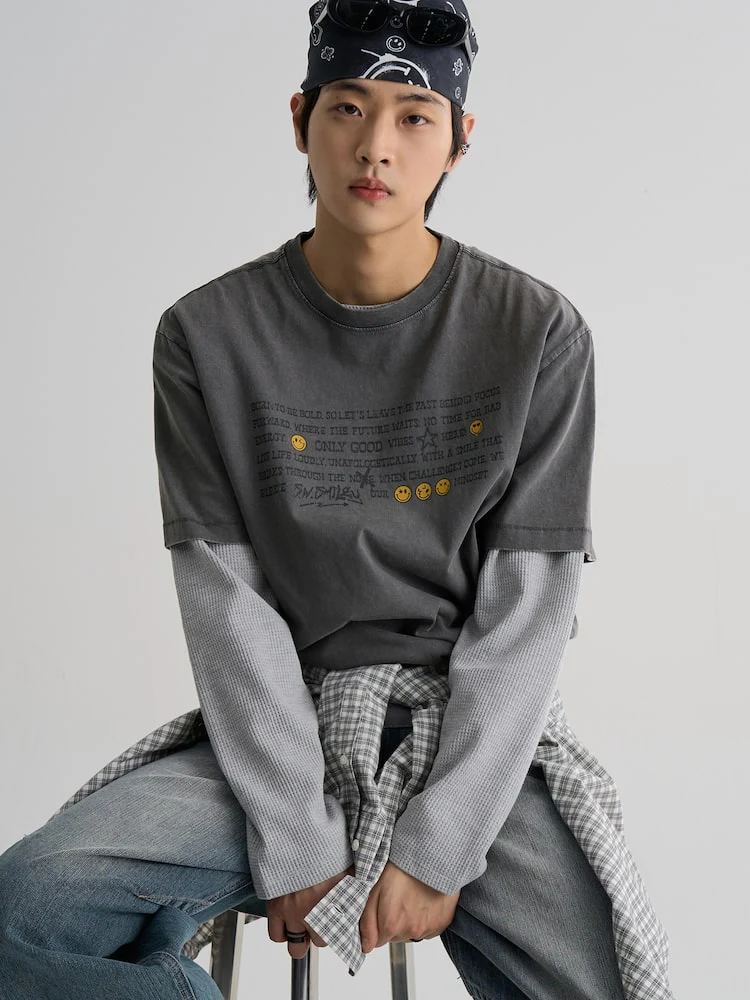 S.W.Smiley Garment-Dyed Short-Sleeve Tee - Ash - Image 4