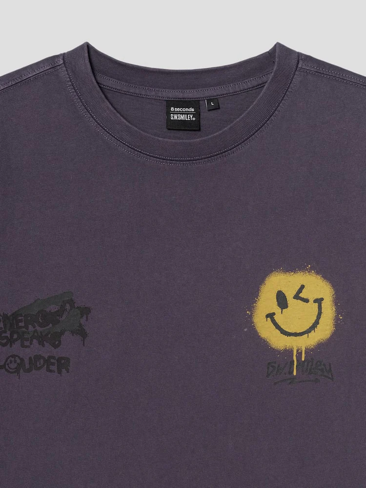 S.W.Smiley Garment-Dyed Short-Sleeve Tee - Purple - Image 10