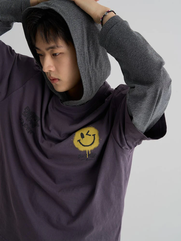 S.W.Smiley Garment-Dyed Short-Sleeve Tee - Purple - Image 3