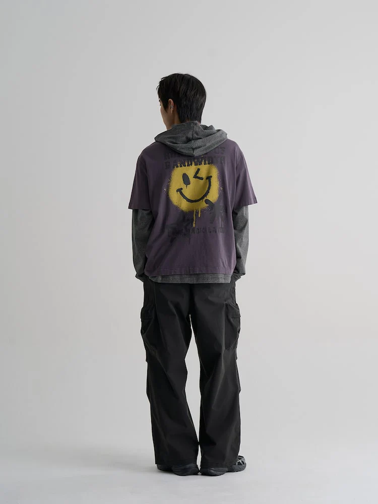 S.W.Smiley Garment-Dyed Short-Sleeve Tee - Purple - Image 5