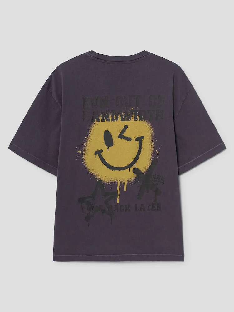 S.W.Smiley Garment-Dyed Short-Sleeve Tee - Purple - Image 9