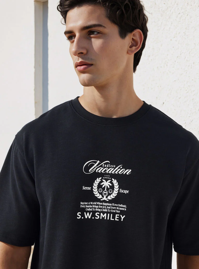 S.W.SMILEY Men Relaxed Fit Crew Neck Short Sleeves T-shirt - Image 4