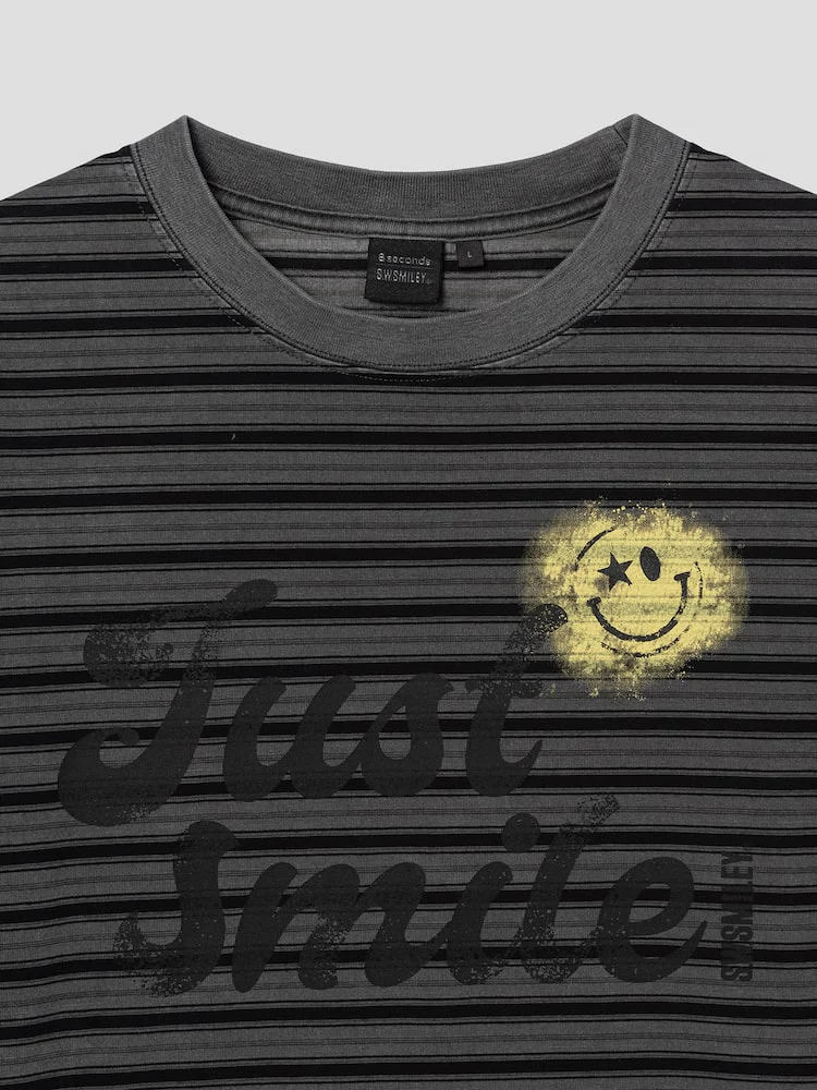 S.W.Smiley Striped Dyed Short Sleeve Tee - Ash - Image 10