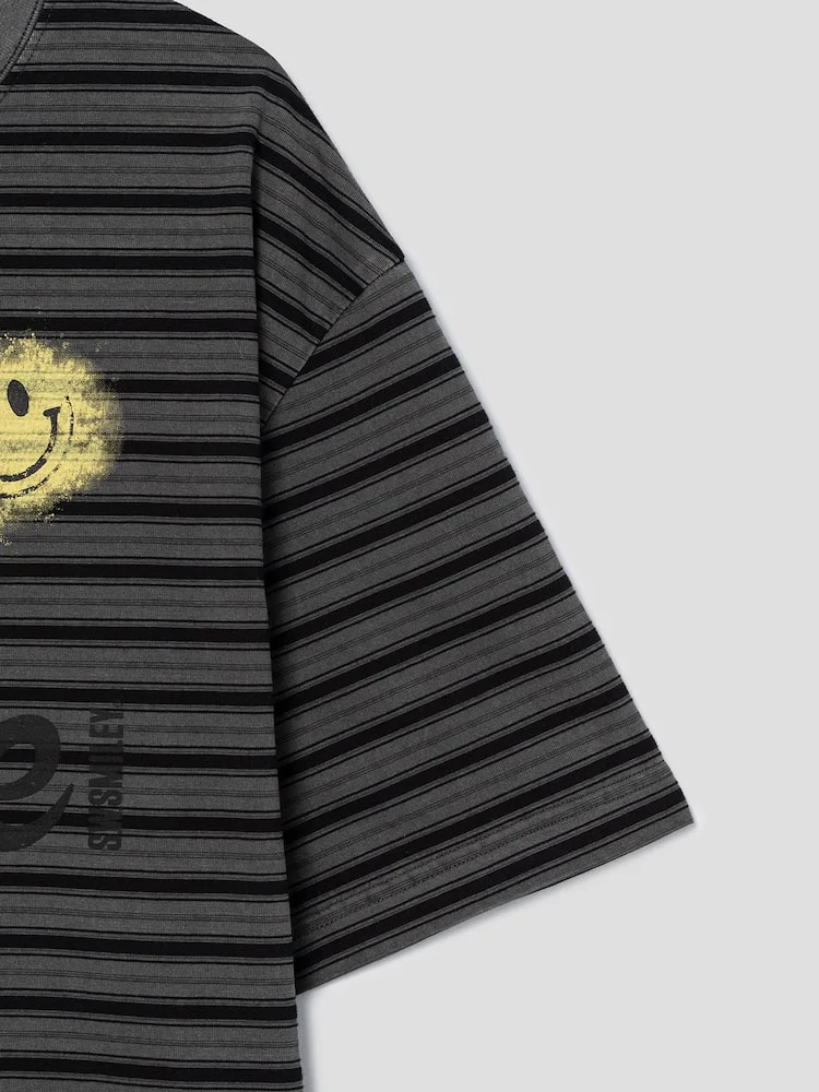 S.W.Smiley Striped Dyed Short Sleeve Tee - Ash - Image 11