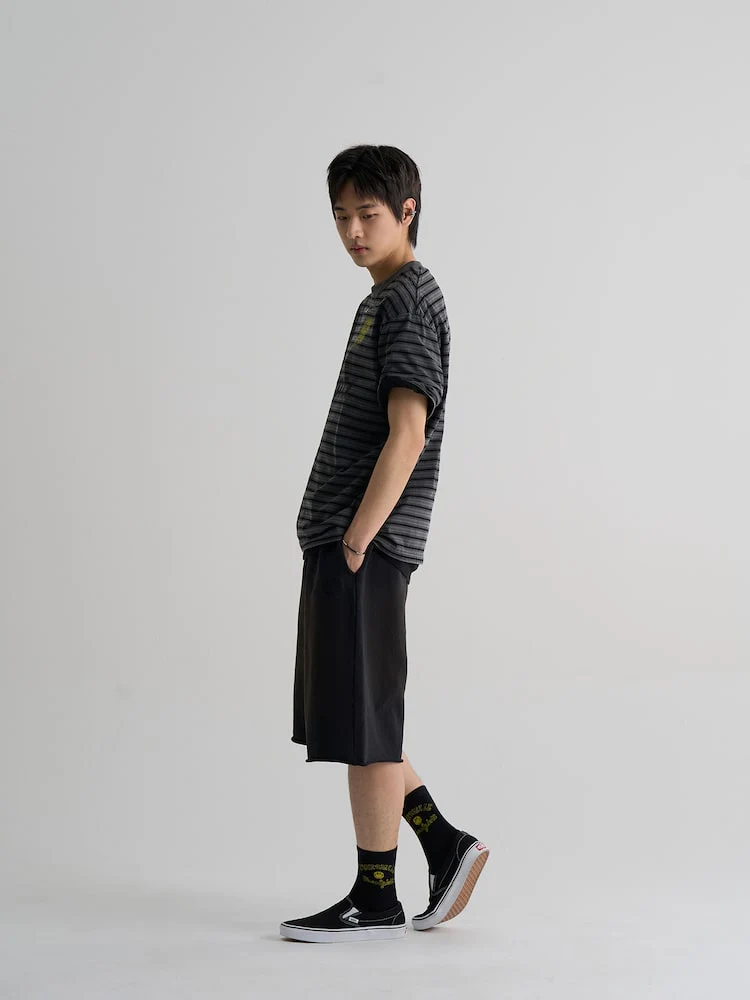 S.W.Smiley Striped Dyed Short Sleeve Tee - Ash - Image 3