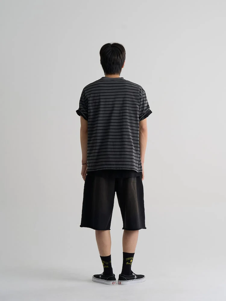 S.W.Smiley Striped Dyed Short Sleeve Tee - Ash - Image 4