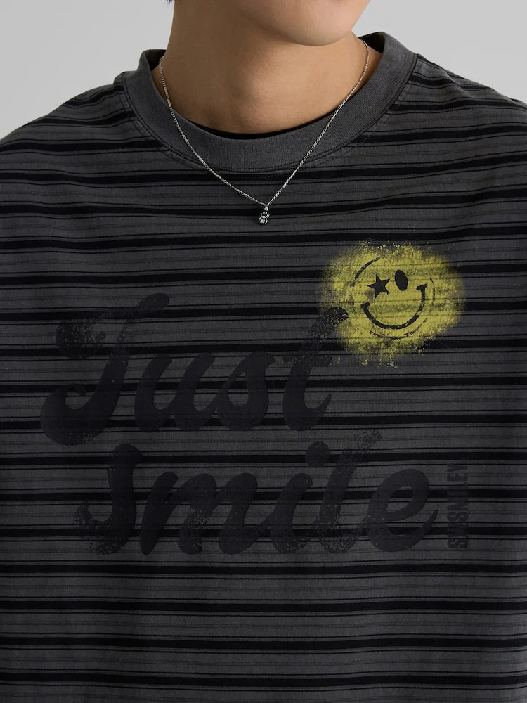 S.W.Smiley Striped Dyed Short Sleeve Tee - Ash - Image 5